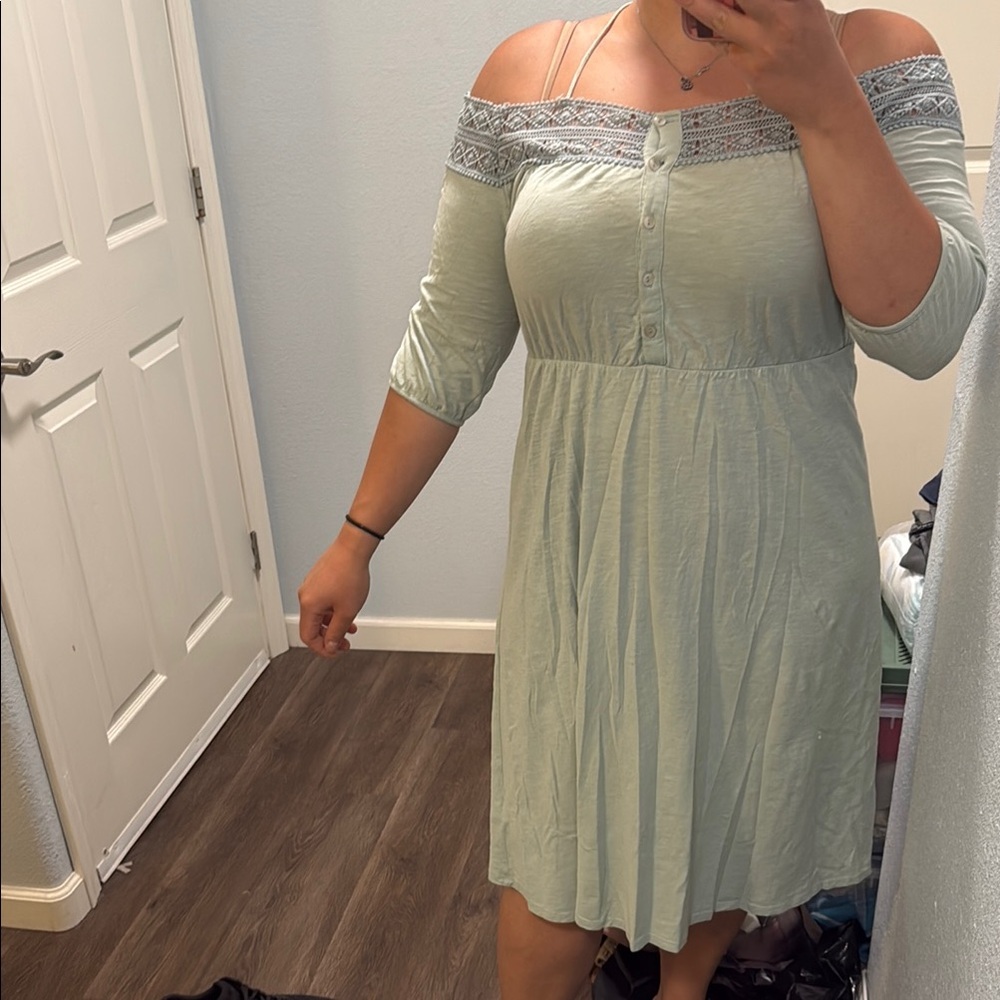 Topshop Light Green Off-Shoulder Midi Dress